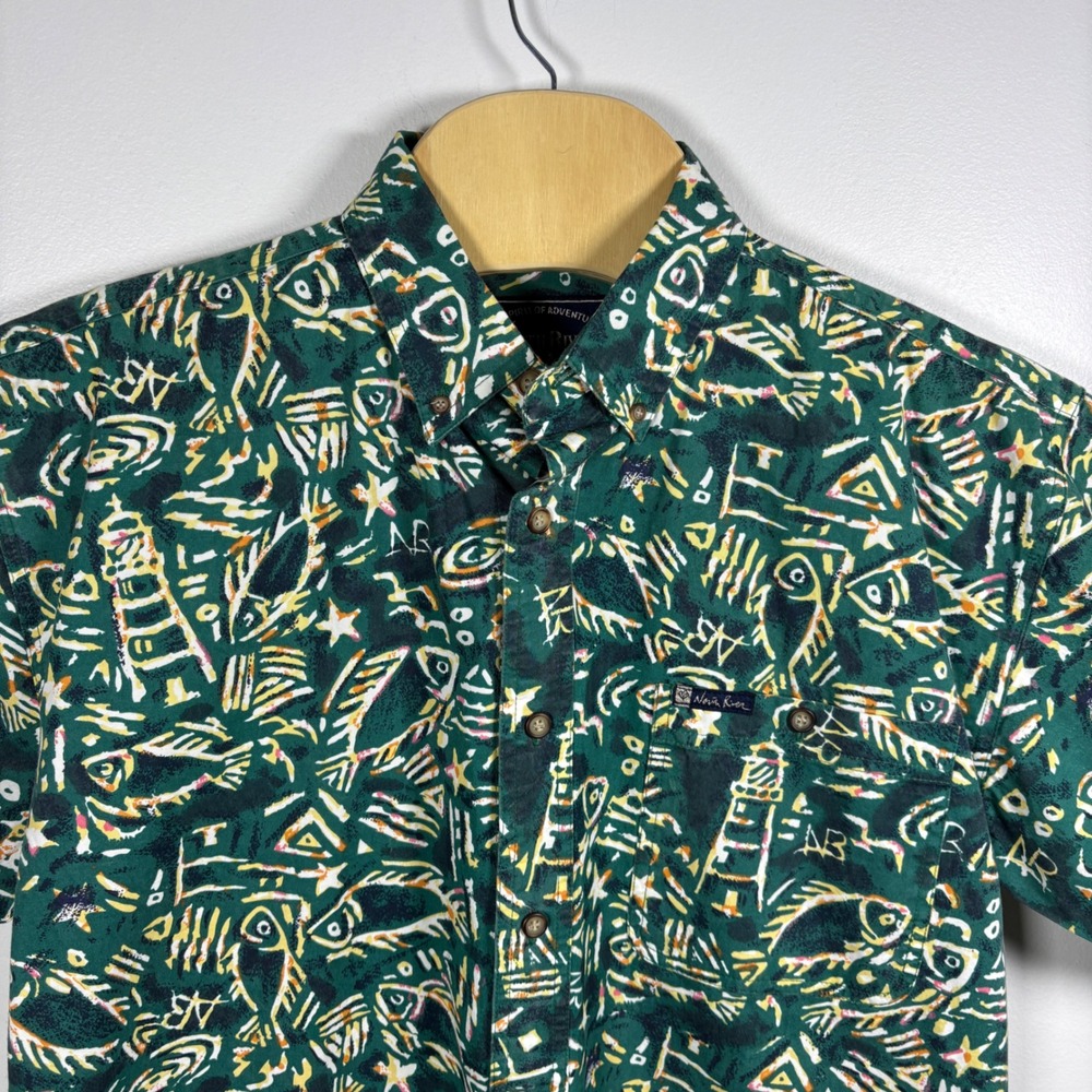 Vintage North River Mens Green Nautical Fish Lighthouse‎ Print Cotton